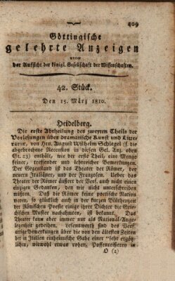 Göttingische gelehrte Anzeigen (Göttingische Zeitungen von gelehrten Sachen) Donnerstag 15. März 1810