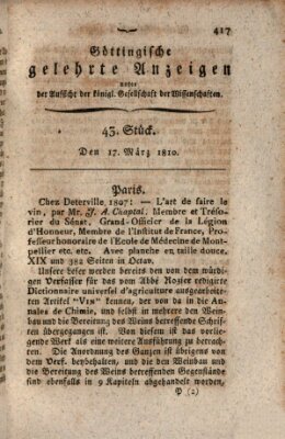 Göttingische gelehrte Anzeigen (Göttingische Zeitungen von gelehrten Sachen) Samstag 17. März 1810