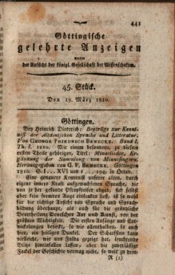 Göttingische gelehrte Anzeigen (Göttingische Zeitungen von gelehrten Sachen) Montag 19. März 1810