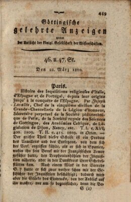 Göttingische gelehrte Anzeigen (Göttingische Zeitungen von gelehrten Sachen) Donnerstag 22. März 1810