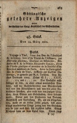 Göttingische gelehrte Anzeigen (Göttingische Zeitungen von gelehrten Sachen) Samstag 24. März 1810