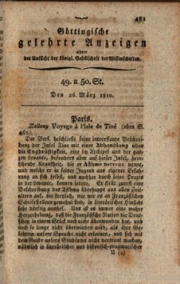 Göttingische gelehrte Anzeigen (Göttingische Zeitungen von gelehrten Sachen) Montag 26. März 1810