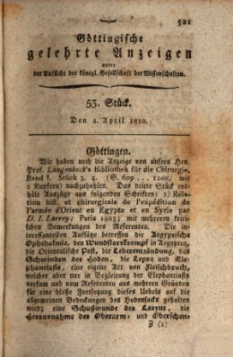 Göttingische gelehrte Anzeigen (Göttingische Zeitungen von gelehrten Sachen) Montag 2. April 1810