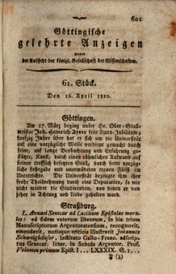 Göttingische gelehrte Anzeigen (Göttingische Zeitungen von gelehrten Sachen) Montag 16. April 1810