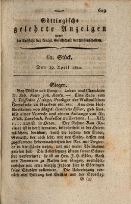 Göttingische gelehrte Anzeigen (Göttingische Zeitungen von gelehrten Sachen) Donnerstag 19. April 1810