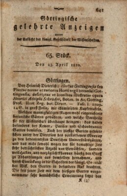 Göttingische gelehrte Anzeigen (Göttingische Zeitungen von gelehrten Sachen) Montag 23. April 1810