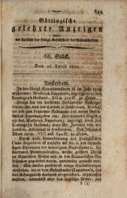 Göttingische gelehrte Anzeigen (Göttingische Zeitungen von gelehrten Sachen) Donnerstag 26. April 1810