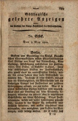 Göttingische gelehrte Anzeigen (Göttingische Zeitungen von gelehrten Sachen) Donnerstag 3. Mai 1810