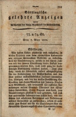 Göttingische gelehrte Anzeigen (Göttingische Zeitungen von gelehrten Sachen) Montag 7. Mai 1810