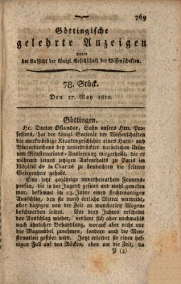 Göttingische gelehrte Anzeigen (Göttingische Zeitungen von gelehrten Sachen) Donnerstag 17. Mai 1810