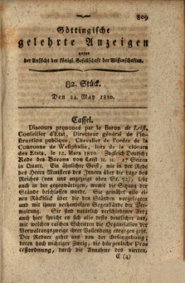 Göttingische gelehrte Anzeigen (Göttingische Zeitungen von gelehrten Sachen) Donnerstag 24. Mai 1810