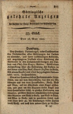 Göttingische gelehrte Anzeigen (Göttingische Zeitungen von gelehrten Sachen) Samstag 26. Mai 1810