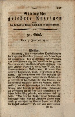 Göttingische gelehrte Anzeigen (Göttingische Zeitungen von gelehrten Sachen) Samstag 9. Juni 1810