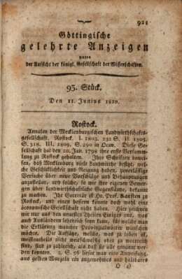 Göttingische gelehrte Anzeigen (Göttingische Zeitungen von gelehrten Sachen) Montag 11. Juni 1810