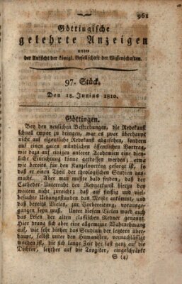 Göttingische gelehrte Anzeigen (Göttingische Zeitungen von gelehrten Sachen) Montag 18. Juni 1810