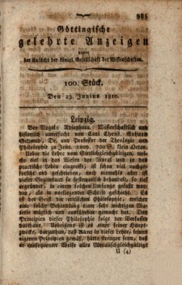 Göttingische gelehrte Anzeigen (Göttingische Zeitungen von gelehrten Sachen) Samstag 23. Juni 1810