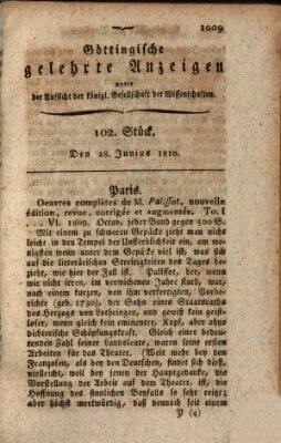 Göttingische gelehrte Anzeigen (Göttingische Zeitungen von gelehrten Sachen) Donnerstag 28. Juni 1810