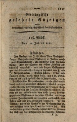 Göttingische gelehrte Anzeigen (Göttingische Zeitungen von gelehrten Sachen) Samstag 21. Juli 1810