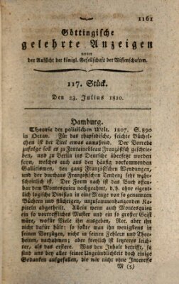 Göttingische gelehrte Anzeigen (Göttingische Zeitungen von gelehrten Sachen) Montag 23. Juli 1810