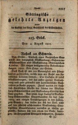 Göttingische gelehrte Anzeigen (Göttingische Zeitungen von gelehrten Sachen) Samstag 4. August 1810