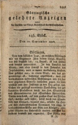 Göttingische gelehrte Anzeigen (Göttingische Zeitungen von gelehrten Sachen) Montag 10. September 1810