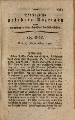 Göttingische gelehrte Anzeigen (Göttingische Zeitungen von gelehrten Sachen) Montag 17. September 1810