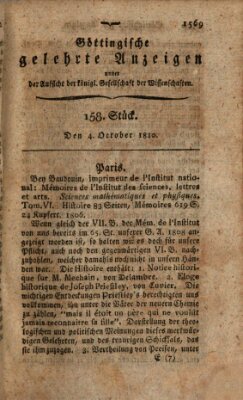 Göttingische gelehrte Anzeigen (Göttingische Zeitungen von gelehrten Sachen) Donnerstag 4. Oktober 1810