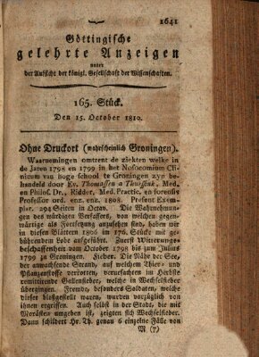 Göttingische gelehrte Anzeigen (Göttingische Zeitungen von gelehrten Sachen) Montag 15. Oktober 1810