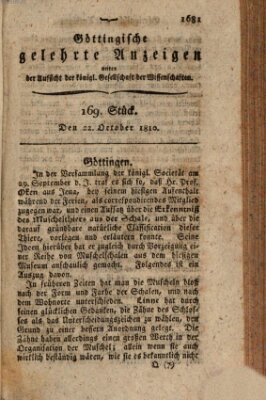 Göttingische gelehrte Anzeigen (Göttingische Zeitungen von gelehrten Sachen) Montag 22. Oktober 1810