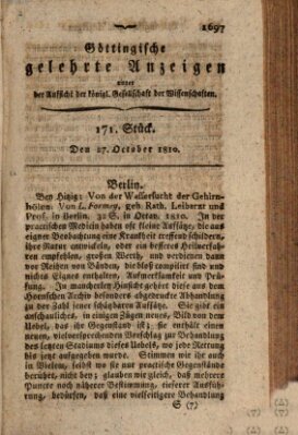 Göttingische gelehrte Anzeigen (Göttingische Zeitungen von gelehrten Sachen) Samstag 27. Oktober 1810