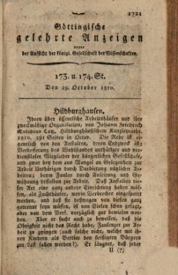 Göttingische gelehrte Anzeigen (Göttingische Zeitungen von gelehrten Sachen) Montag 29. Oktober 1810