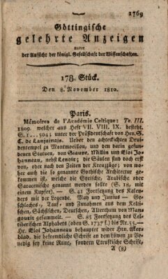 Göttingische gelehrte Anzeigen (Göttingische Zeitungen von gelehrten Sachen) Donnerstag 8. November 1810