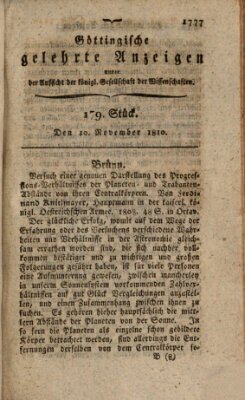 Göttingische gelehrte Anzeigen (Göttingische Zeitungen von gelehrten Sachen) Samstag 10. November 1810