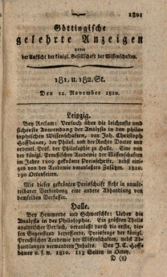 Göttingische gelehrte Anzeigen (Göttingische Zeitungen von gelehrten Sachen) Montag 12. November 1810