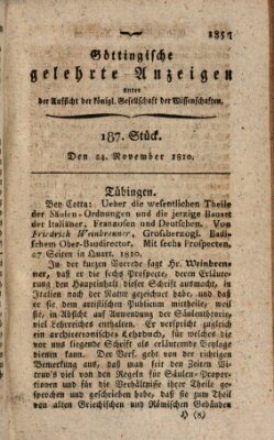 Göttingische gelehrte Anzeigen (Göttingische Zeitungen von gelehrten Sachen) Samstag 24. November 1810