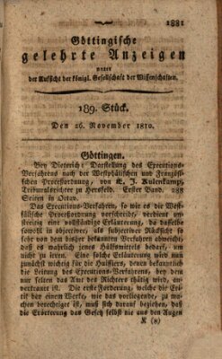 Göttingische gelehrte Anzeigen (Göttingische Zeitungen von gelehrten Sachen) Montag 26. November 1810