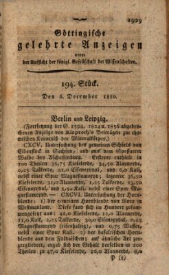 Göttingische gelehrte Anzeigen (Göttingische Zeitungen von gelehrten Sachen) Donnerstag 6. Dezember 1810