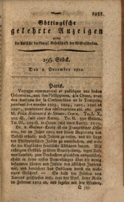 Göttingische gelehrte Anzeigen (Göttingische Zeitungen von gelehrten Sachen) Samstag 8. Dezember 1810