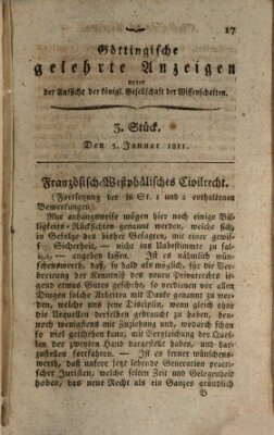 Göttingische gelehrte Anzeigen (Göttingische Zeitungen von gelehrten Sachen) Samstag 5. Januar 1811