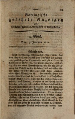 Göttingische gelehrte Anzeigen (Göttingische Zeitungen von gelehrten Sachen) Montag 7. Januar 1811