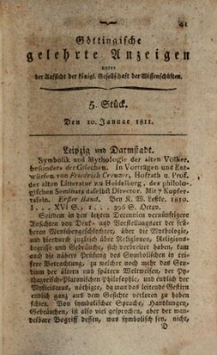 Göttingische gelehrte Anzeigen (Göttingische Zeitungen von gelehrten Sachen) Donnerstag 10. Januar 1811