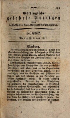 Göttingische gelehrte Anzeigen (Göttingische Zeitungen von gelehrten Sachen) Montag 4. Februar 1811