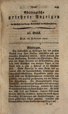 Göttingische gelehrte Anzeigen (Göttingische Zeitungen von gelehrten Sachen) Samstag 16. Februar 1811