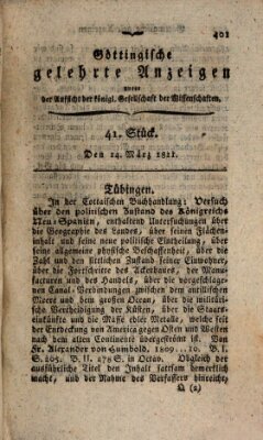 Göttingische gelehrte Anzeigen (Göttingische Zeitungen von gelehrten Sachen) Donnerstag 14. März 1811