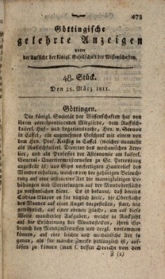 Göttingische gelehrte Anzeigen (Göttingische Zeitungen von gelehrten Sachen) Montag 25. März 1811