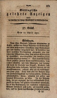 Göttingische gelehrte Anzeigen (Göttingische Zeitungen von gelehrten Sachen) Donnerstag 11. April 1811