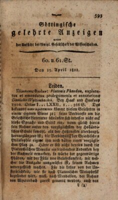 Göttingische gelehrte Anzeigen (Göttingische Zeitungen von gelehrten Sachen) Montag 15. April 1811