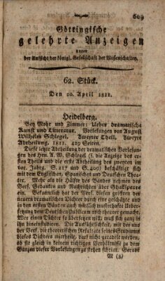 Göttingische gelehrte Anzeigen (Göttingische Zeitungen von gelehrten Sachen) Samstag 20. April 1811