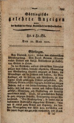 Göttingische gelehrte Anzeigen (Göttingische Zeitungen von gelehrten Sachen) Montag 20. Mai 1811