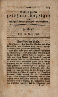 Göttingische gelehrte Anzeigen (Göttingische Zeitungen von gelehrten Sachen) Samstag 25. Mai 1811